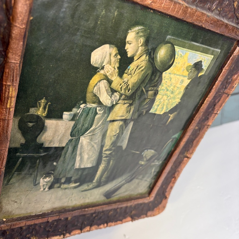 Antique WWI "GOODBYE, LITTLE FRENCH MOTHER" Wooden Wall Art Norman Rockwell - Picture 6 of 10